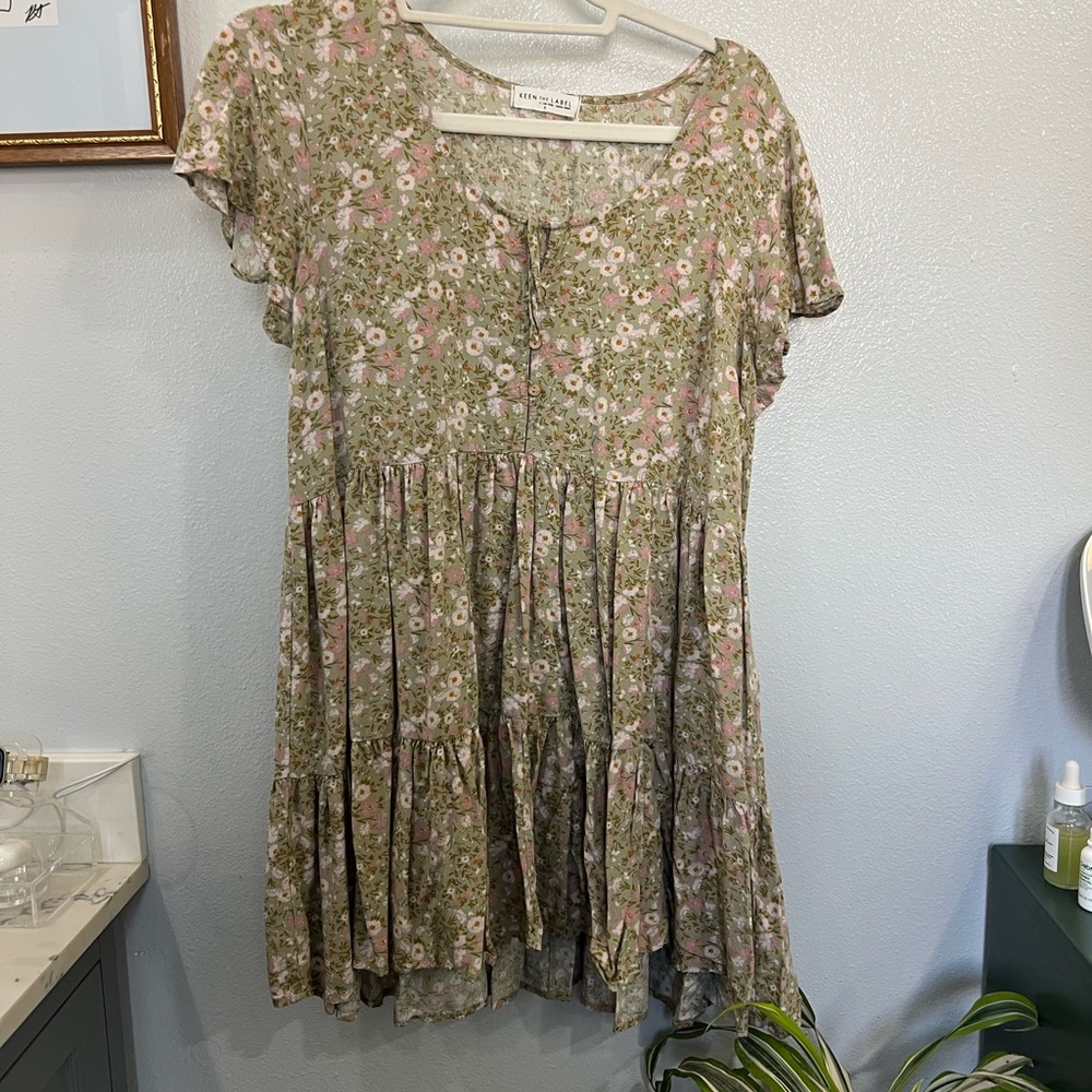 Floral Mini Dress in Green and Pink